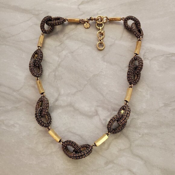 ✨ J.Crew Antiqued Distress Pave Rhinestones Crystal Classic Statement Necklace ✨ - Picture 1 of 13